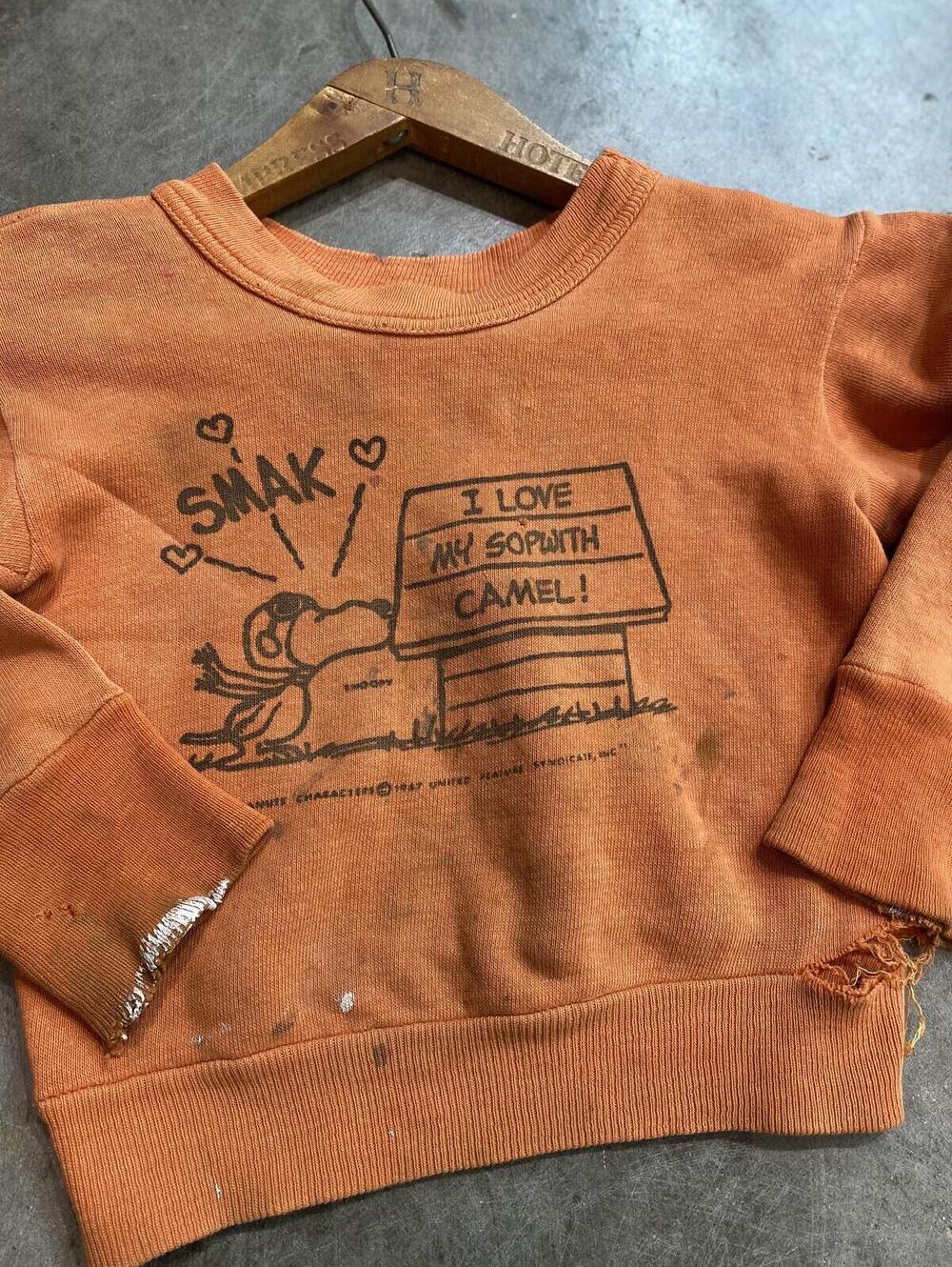 Vintage 1960s Peanuts Sweatshirt KIDS 13X14 vtg 60s distressed AS IS